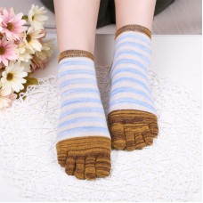 Ladies Five Toes Socks Simple Fashion Cotton Striped 4  Pair Set Ankle Toe Socks