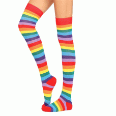 1 X Pair VONDA Womens Striped Thigh Knee High Long Rainbow Girls Socks Stocking