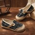 Black Plaid Cotton Linen Patchwork Flat Feet Shoes