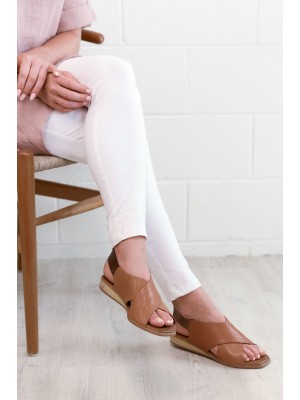 Snooze Tan Leather Cross Over Sandal