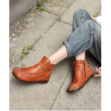 Brown Boots Cowhide Leather Boutique Splicing Ankle boots